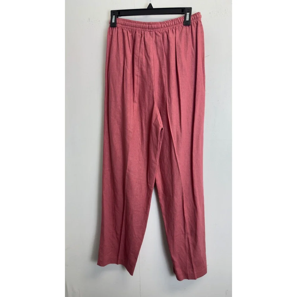 Requirements Womens Dusty Rose Linen Blend Floral Embroidered 2 Piece Pant Set M